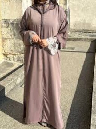 Elegant Lightweight Djellaba with Lace Details